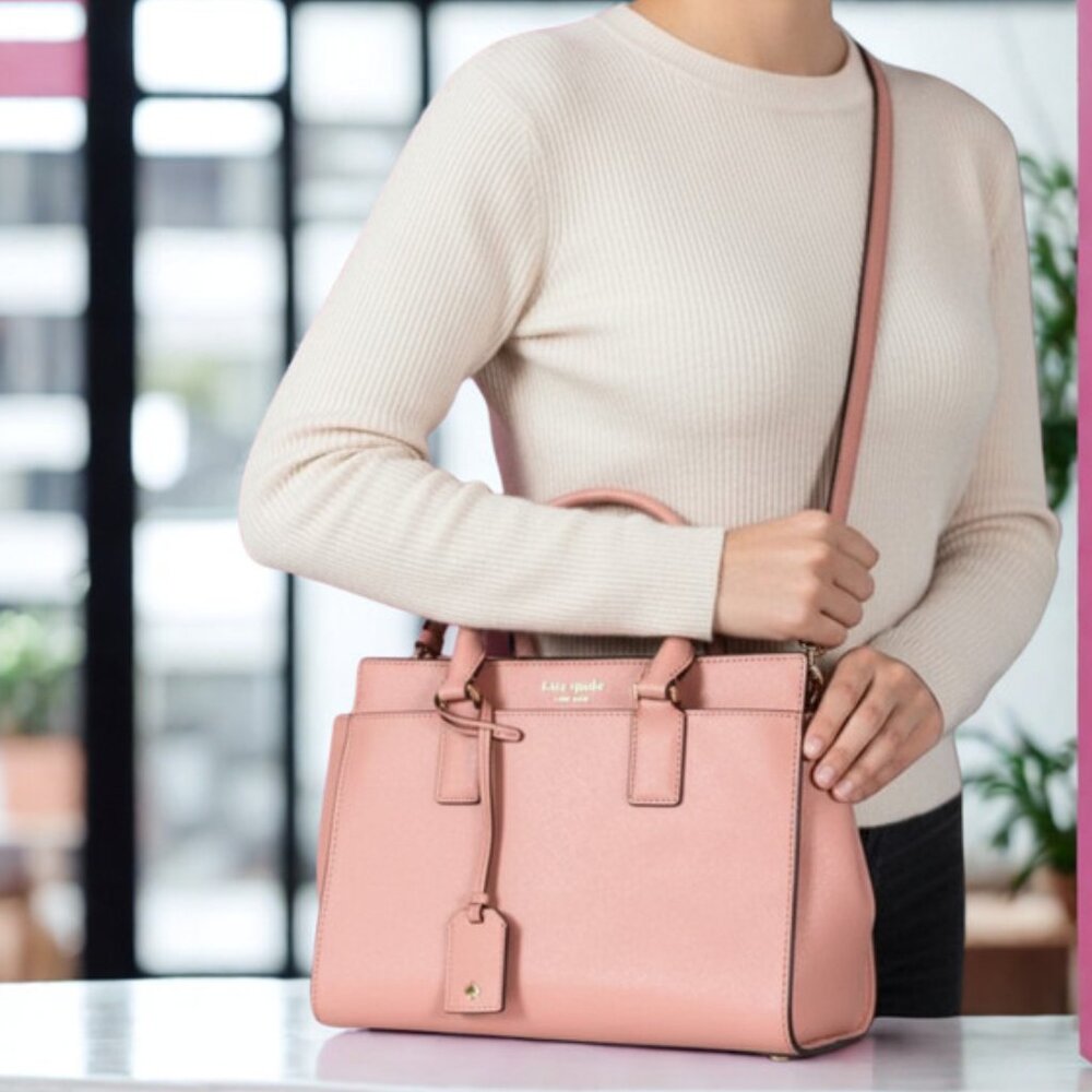 Kate Spade New York Pink Saffiano Leather Satchel Crossbody Bag